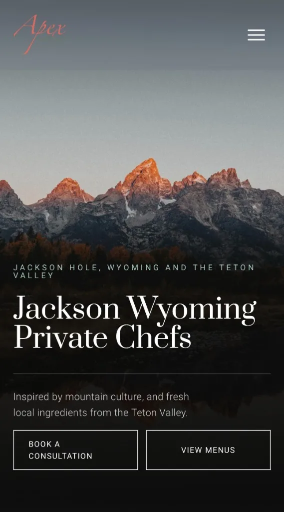 Apex Private Chef website on mobile
