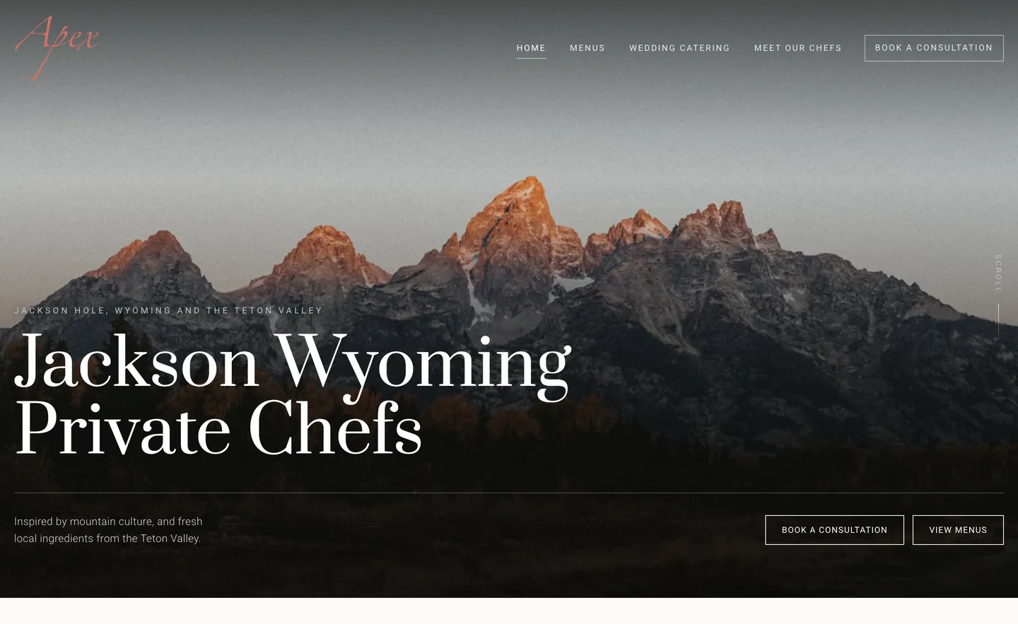 Apex Private Chef website on desktop