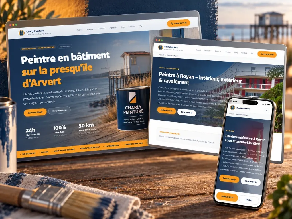 Charly Peinture website shown across desktop, tablet, and mobile