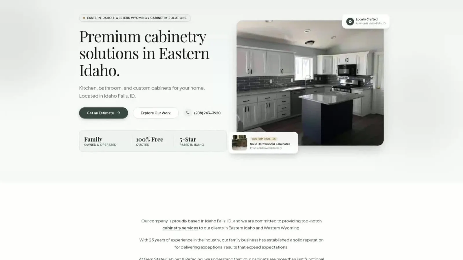 Gem State Cabinets website on desktop